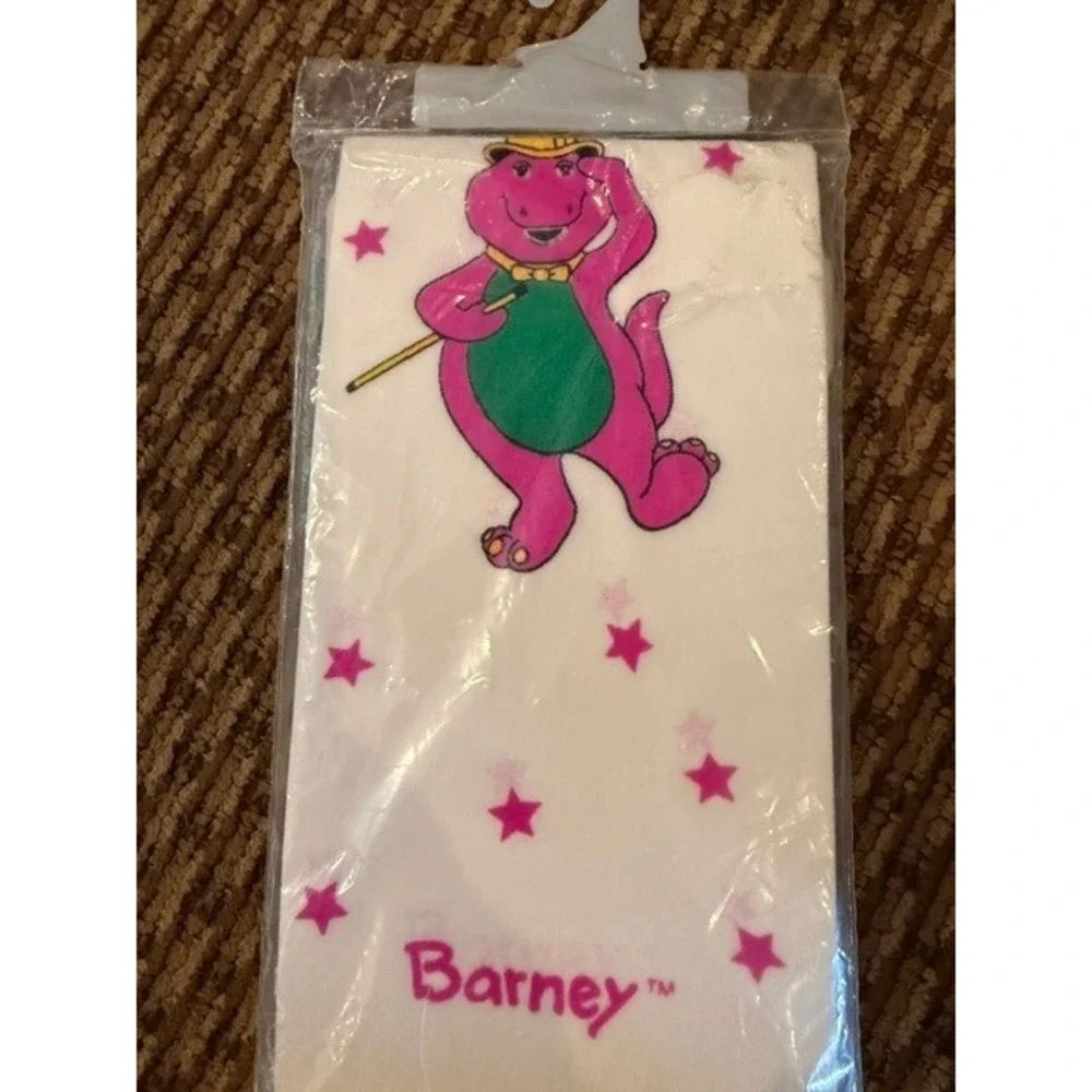Vintage 1992 Barney the Dinosaur Girls Tights White Star Print Fits 4-6 NEW